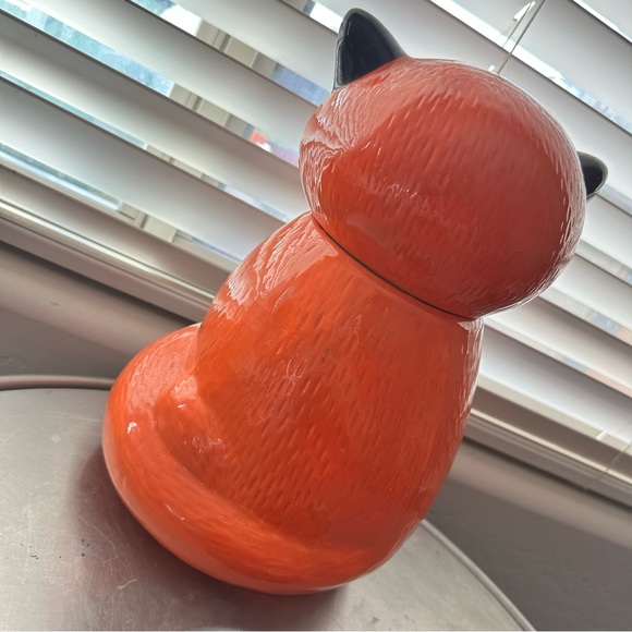 Vintage World Market Orange and White Fox Large Ceramic Canister Rare Collect - Picture 5 of 16